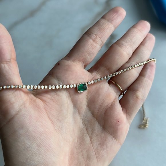 Emerald and Diamond 14k gold necklace - Picture 6 of 7